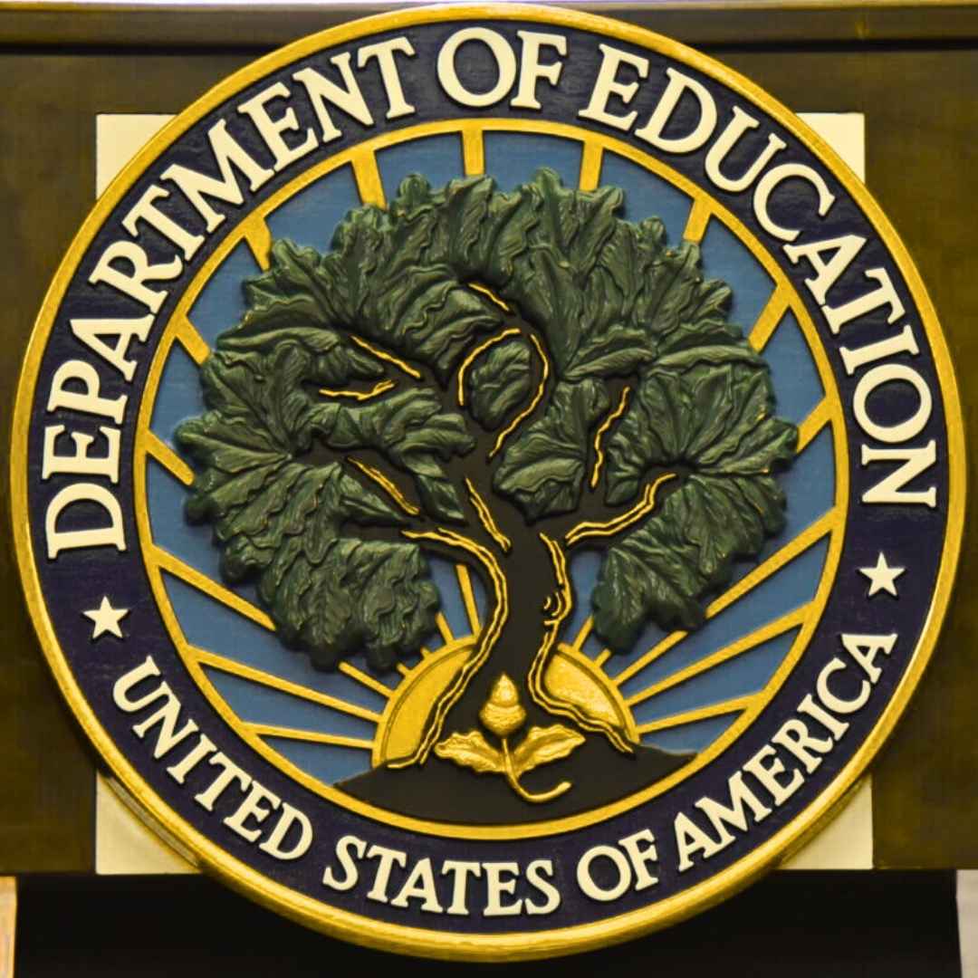 U.S. Department of Education building with red slashed circle over nursing and accounting symbols – professional degree changes 2025-2026